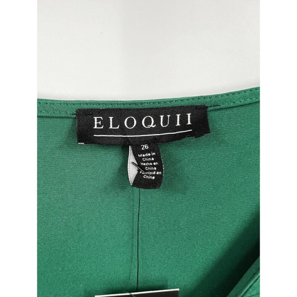 Eloquii Midi Dress Size 26 Castleton Green Knot Front Pleated Skirt Women New - Picture 2 of 7